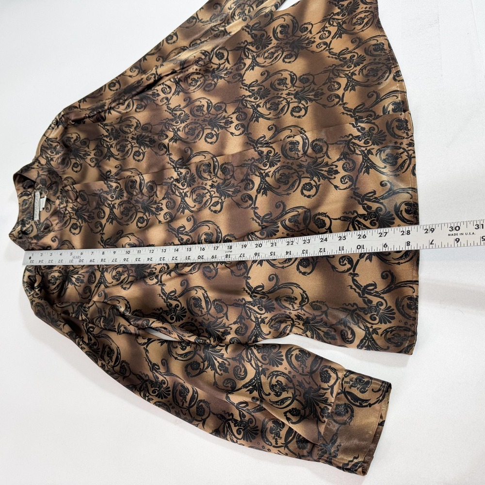 Notations Blouse Womens 16W Brown Floral Satin Button Front Long Sleeve Top - Picture 3 of 9